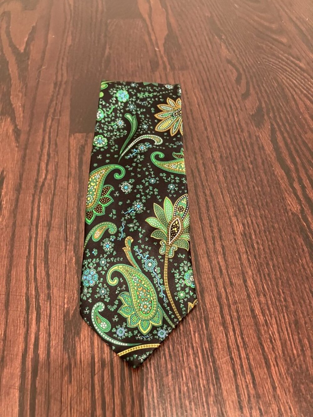 Italo Ferretti Men's Designer Silk Paisley Necktie, Black/Green/Blue, One Size